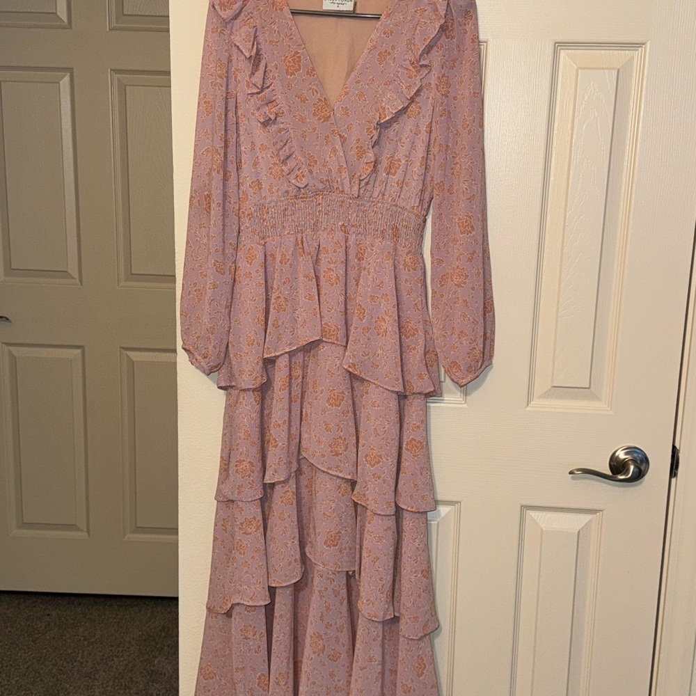 Dress Forum Long Sleeve Floral Dress - Lavender and Peach
